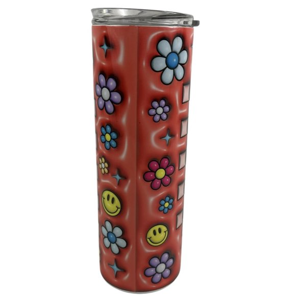 Skinny Tumbler 20oz Mom Boss Flowers Smiley Face Puffy Inflated Stainless-Steel - Picture 6 of 9